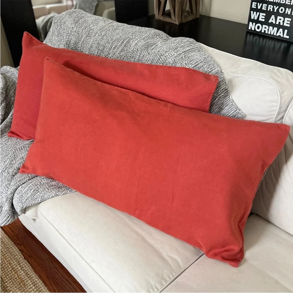 2 RARE West Elm European Flax Linen Shams KING Burnt Red Clay Brick Quiet Luxury